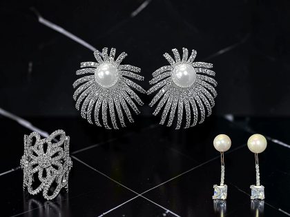 ARETES  DE ABANICO - ANILLO DE BANDA ANCHA - PENDIENTES COLGANTES, JOYERÍA FINA DE BISUTERÍA DE ALTA RESISTENCIA Y DURABILIDAD.