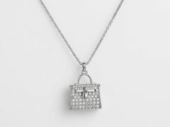 COLLAR CON DIJE DE BOLSO PLATA 925 MOISSANITA. 3.72 gr.
