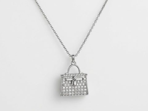 COLLAR CON DIJE DE BOLSO PLATA 925 MOISSANITA. 3.72 gr.