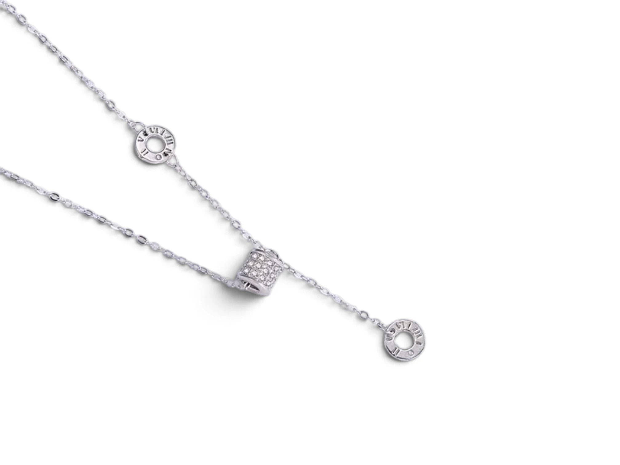 COLLAR CON COLGANTE EN FORMA DE CILINDRO RECUBIERTA POR 3 HILERAS PARALELAS PLATA 925 MOISSANITA. 2.36 gr. — imagen 2