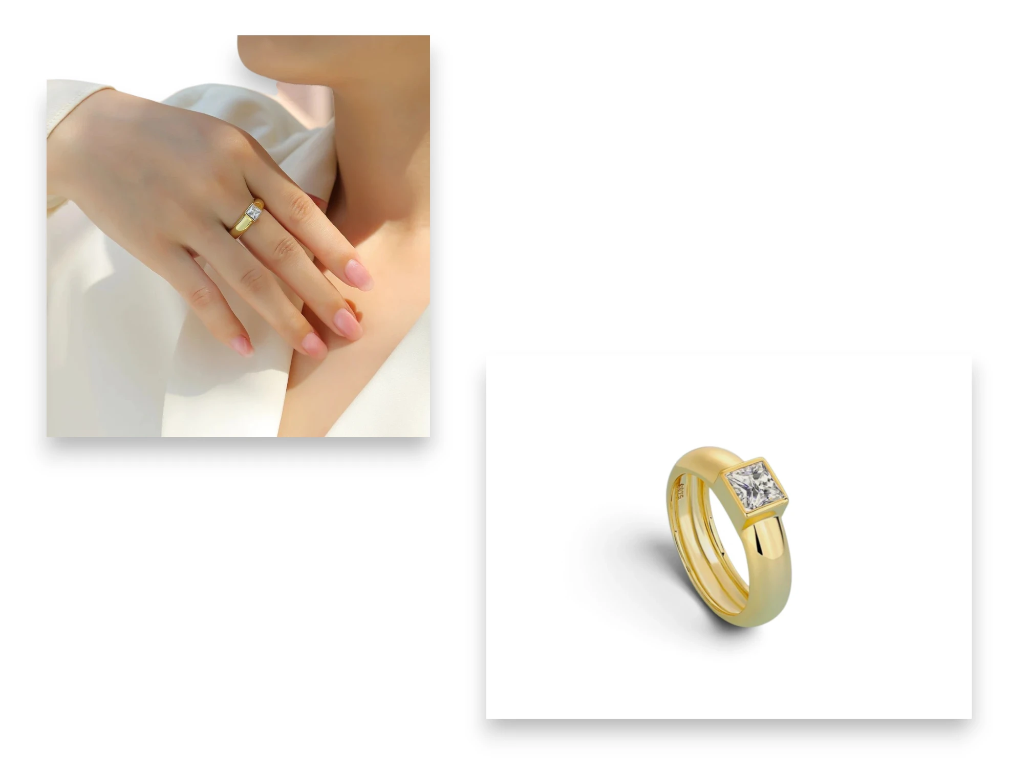 ANILLO DE BANDA ANCHA CON PIEDRA CUADRADA PLATA 925 MOISSANITA. 3.92 gr. — imagen 2