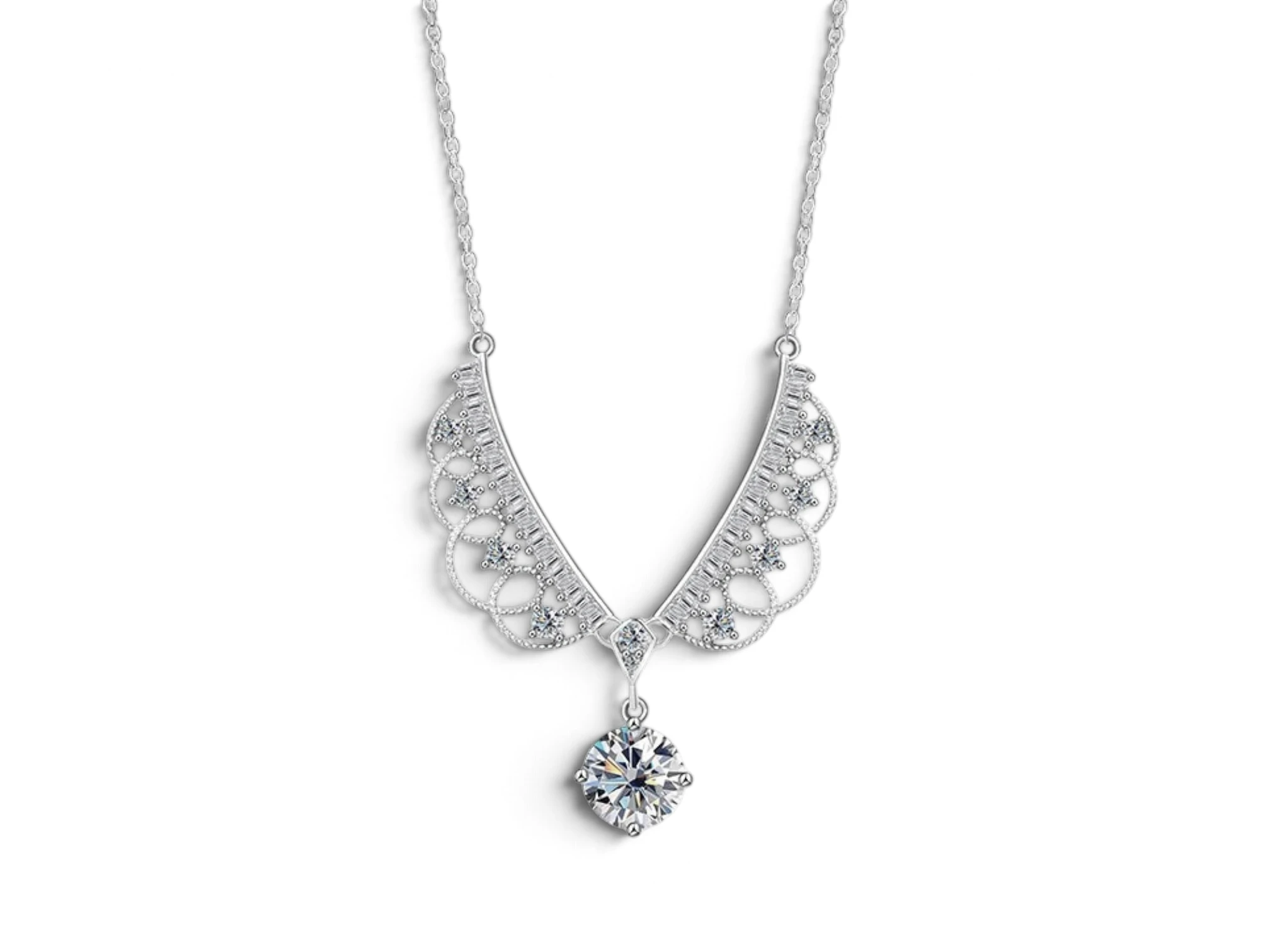 COLLAR CON COLGANTE EN FORMA DE TIARA PLATA 925 MOISSADITA. 3.21 gr. — imagen 2