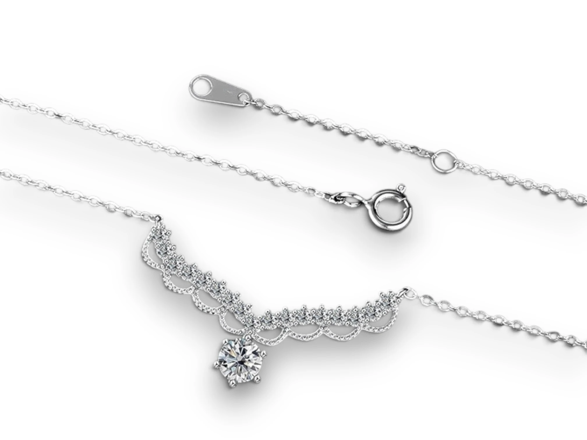 COLLAR CON COLGANTE EN FORMA DE TIARA PLATA 925 MOISSADITA. 3.21 gr. — imagen 3