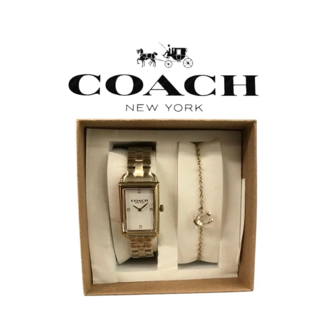 SET DE REGALO COACH LIZ PARA DAMA – RELOJ DORADO CON BRAZALETE A JUEGO NUEVO.