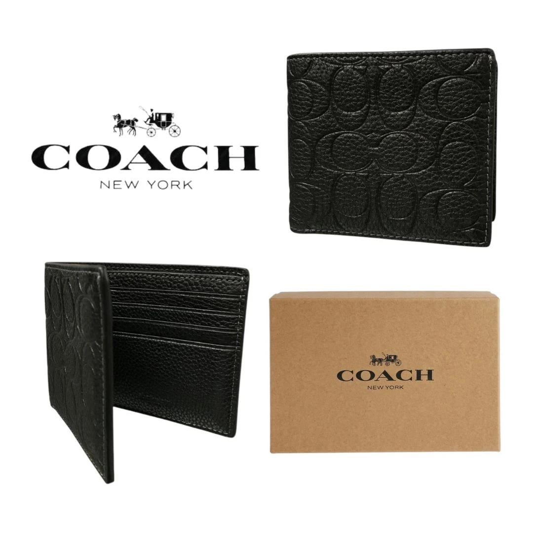CARTERA COACH COLOR NEGRO CON DISEÑO MONOGRAM PARA CABALLERO NUEVO.