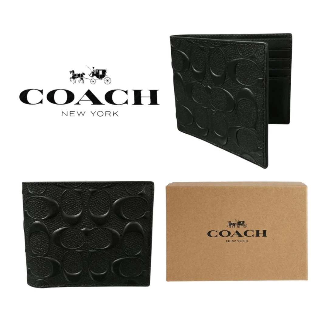 CARTERA COACH COLOR NEGRO CON DISEÑO MONOGRAM PARA CABALLERO NUEVO.