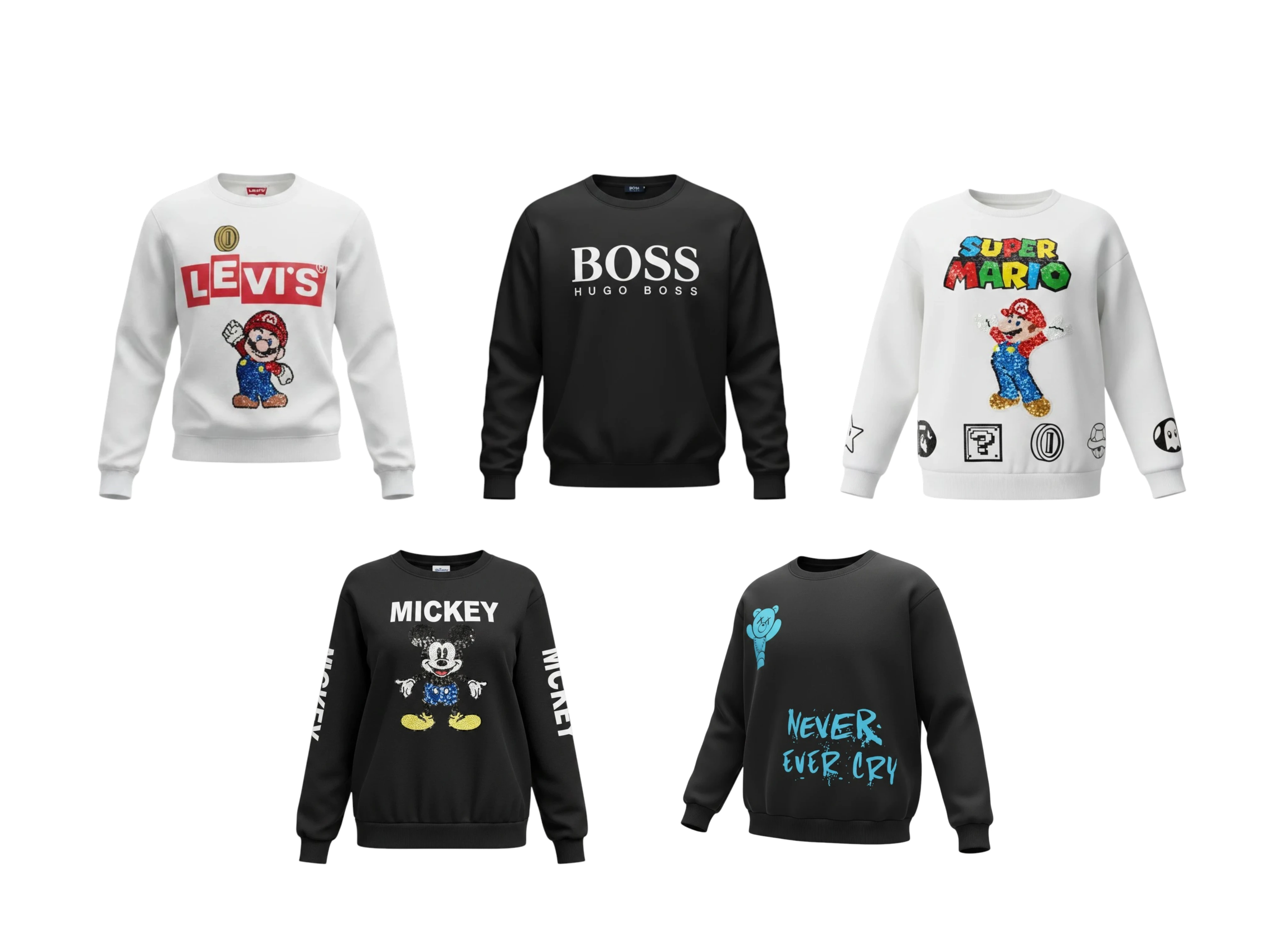 5 SUDADERAS NUEVAS – ESTAMPADOS Y LENTEJUELA
