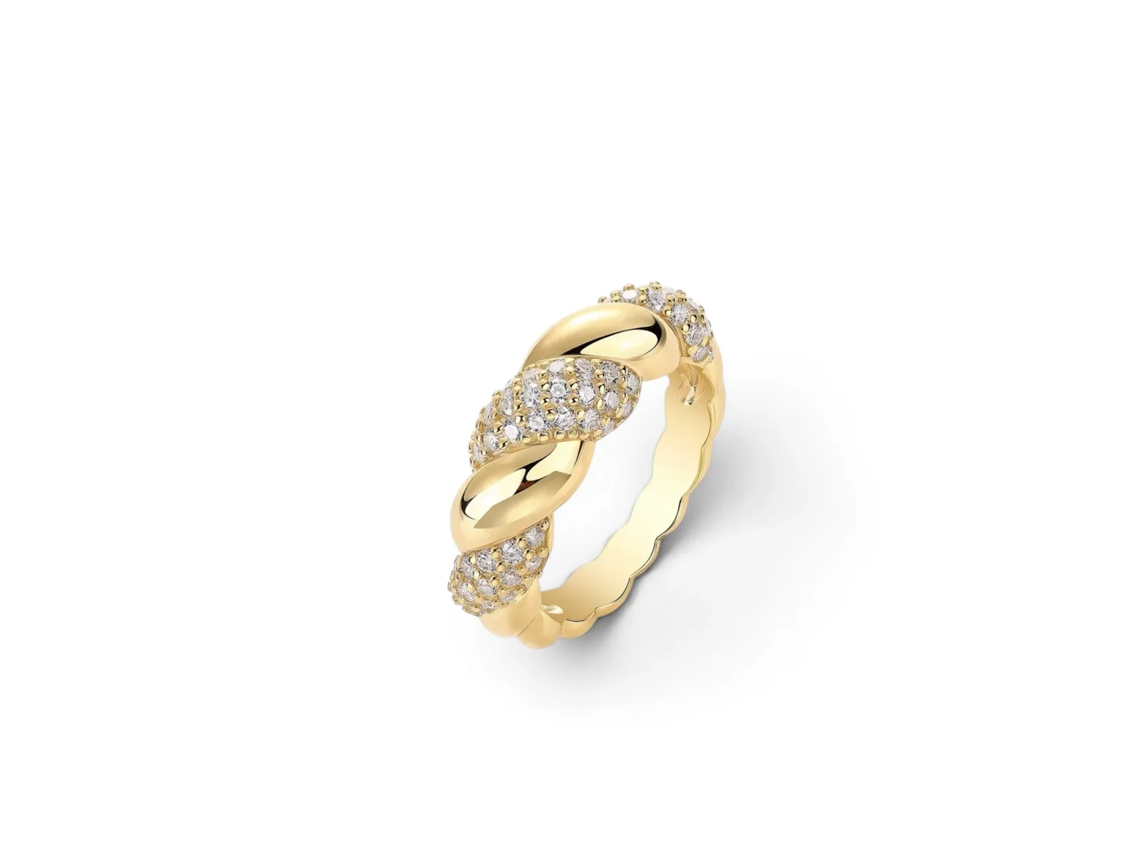 ANILLO ESTILO TRENZADO CON UN PATRÓN EN RELIEVE PLATA 925 MOISSANITA. 4.43 gr.
