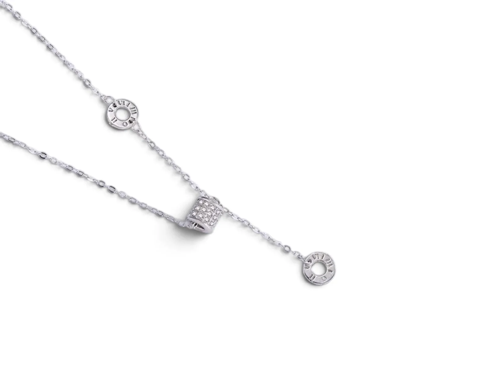 COLLAR CON COLGANTE EN FORMA DE CILINDRO RECUBIERTA POR 3 HILERAS PARALELAS PLATA 925 MOISSANITA. 2.36 gr.