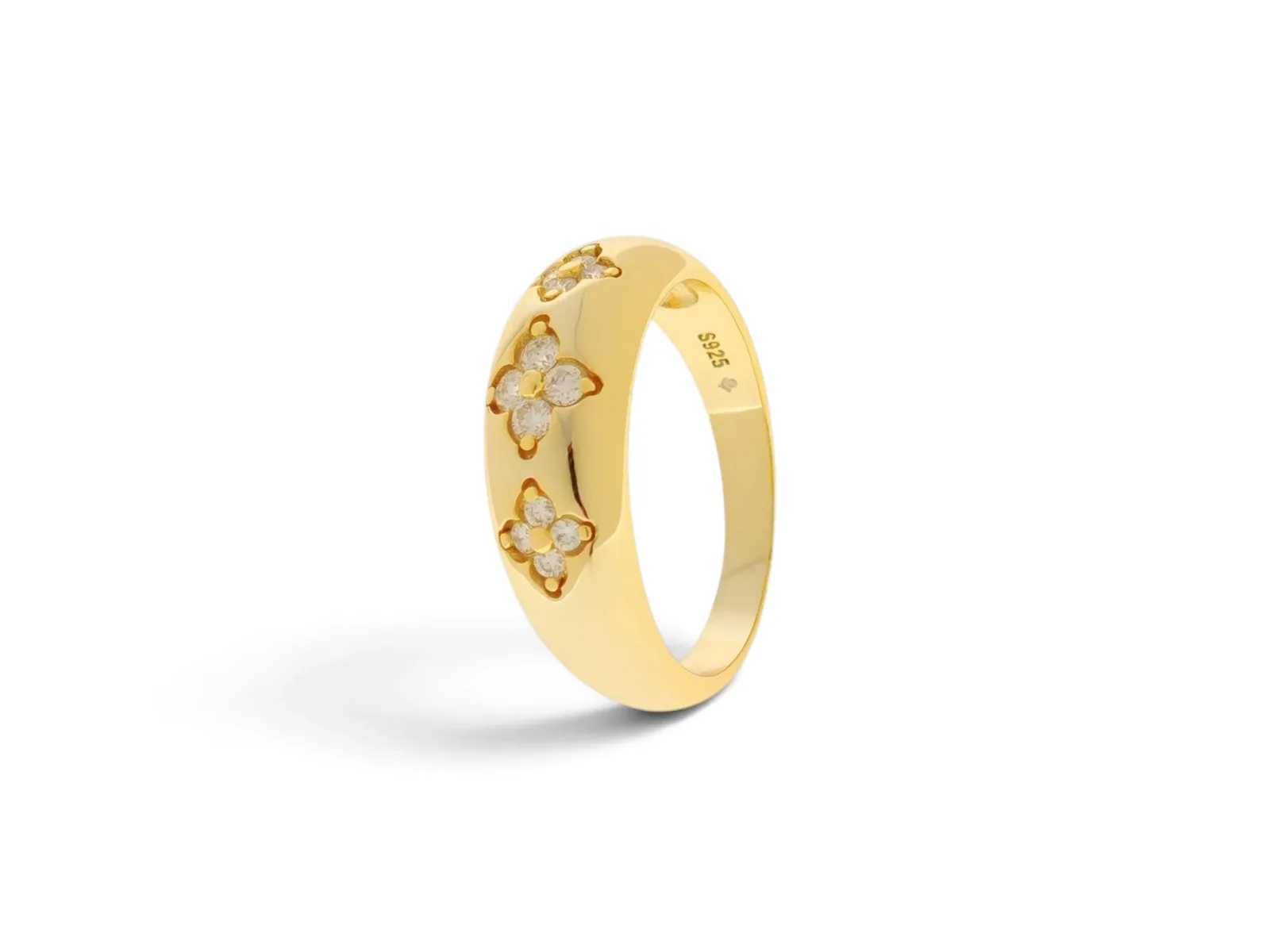 ANILLO CON ESTILO FLORAL DE CUATRO PÉTALOS PLATA 925 MOISSANITA. 3.60 gr.